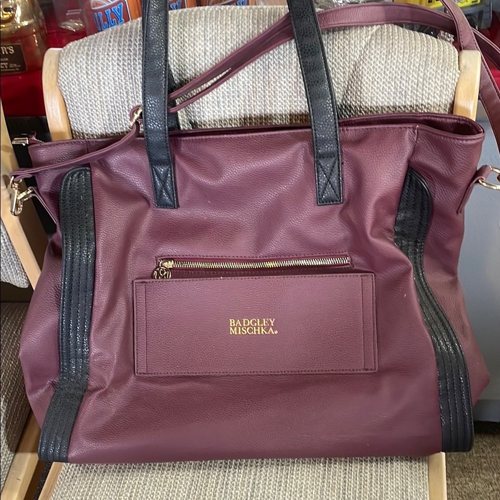 Badgley Mischka Red and Black Tote Bag with Versatile Straps